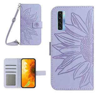For TCL 20S / 20 5G / 20L / 20L+ Skin Feel Sun Flower Pattern Flip Leather Phone Case with Lanyard(Purple)