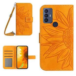 For TCL 30 SE/30E/306/305 Skin Feel Sun Flower Pattern Flip Leather Phone Case with Lanyard(Yellow)