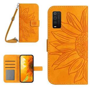 For TCL 205 Skin Feel Sun Flower Pattern Flip Leather Phone Case with Lanyard(Yellow)