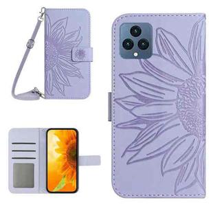 For T-Mobile Revvl 6 5G Skin Feel Sun Flower Pattern Flip Leather Phone Case with Lanyard(Purple)