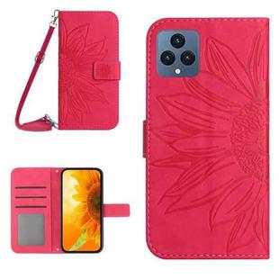 For T-Mobile Revvl 6 5G Skin Feel Sun Flower Pattern Flip Leather Phone Case with Lanyard(Rose Red)