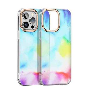 For iPhone 14 Plus Watercolor Series Glitter Transparent Phone Case(Blue Color)