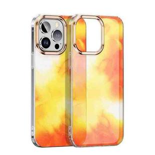 For iPhone 14 Plus Watercolor Series Glitter Transparent Phone Case(Orange Yellow)