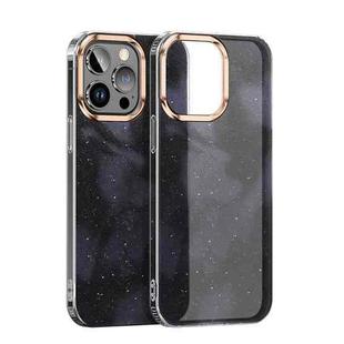 For iPhone 14 Pro Max Watercolor Series Glitter Transparent Phone Case(Black)