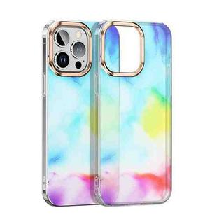 For iPhone 12 Pro Watercolor Series Glitter Transparent Phone Case(Blue Color)