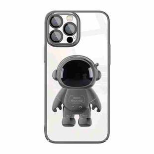 For iPhone 14 Plus Electroplating PC Astronaut Holder Phone Case with Lens Film(Black)