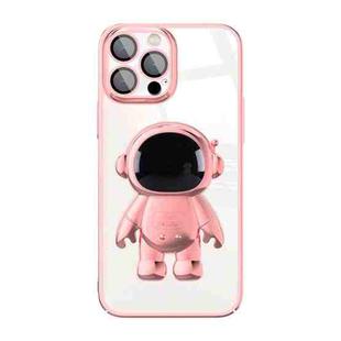 For iPhone 14 Pro Electroplating PC Astronaut Holder Phone Case with Lens Film(Pink)