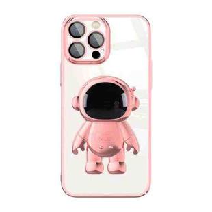 For iPhone 13 Pro Max Electroplating PC Astronaut Holder Phone Case with Lens Film(Pink)