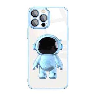 For iPhone 12 Electroplating PC Astronaut Holder Phone Case with Lens Film(Blue)