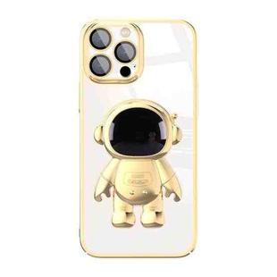 For iPhone 12 Pro Electroplating PC Astronaut Holder Phone Case with Lens Film(Gold)
