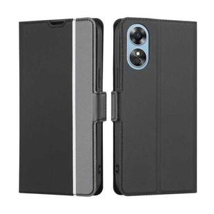 For OPPO A17 Twill Texture Side Buckle Leather Phone Case(Black)