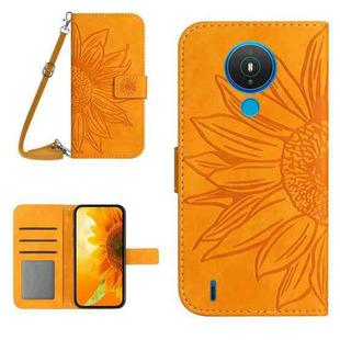 For Nokia 1.4 Skin Feel Sun Flower Pattern Flip Leather Phone Case with Lanyard(Yellow)