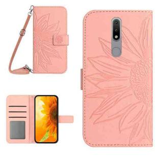 For Nokia 2.4 Skin Feel Sun Flower Pattern Flip Leather Phone Case with Lanyard(Pink)
