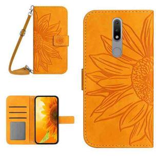 For Nokia 2.4 Skin Feel Sun Flower Pattern Flip Leather Phone Case with Lanyard(Yellow)