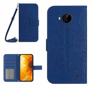 For Nokia C20 Plus Skin Feel Sun Flower Pattern Flip Leather Phone Case with Lanyard(Dark Blue)