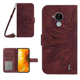 For Nokia C30 Skin Feel Sun Flower Pattern Flip Leather Phone Case with Lanyard(Wine Red)