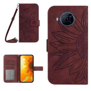 For Nokia X20 Skin Feel Sun Flower Pattern Flip Leather Phone Case with Lanyard(Wine Red)