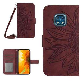 For Nokia XR20 Skin Feel Sun Flower Pattern Flip Leather Phone Case with Lanyard(Wine Red)