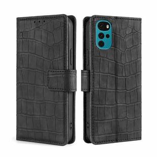 For Motorola Moto E32 India/E22s 4G Global Skin Feel Crocodile Magnetic Clasp Leather Phone Case(Black)