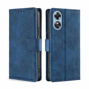 For OPPO A17 Skin Feel Crocodile Magnetic Clasp Leather Phone Case(Blue)