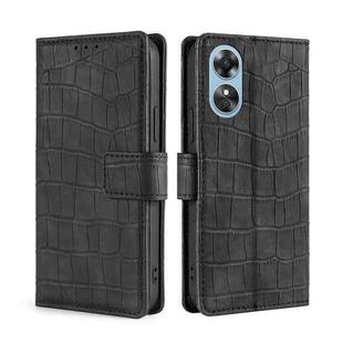 For OPPO A17 Skin Feel Crocodile Magnetic Clasp Leather Phone Case(Black)