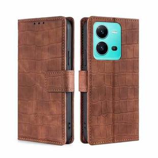 For vivo V25 5G/V25e 5G/X80 Lite Skin Feel Crocodile Magnetic Clasp Leather Phone Case(Brown)