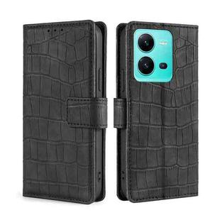 For vivo V25 5G/V25e 5G/X80 Lite Skin Feel Crocodile Magnetic Clasp Leather Phone Case(Black)