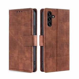 For Samsung Galaxy A04s Skin Feel Crocodile Magnetic Clasp Leather Phone Case(Brown)