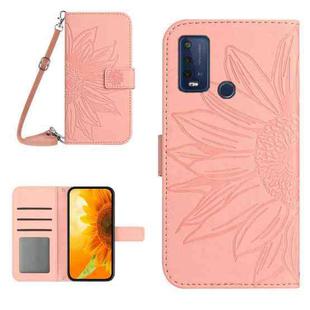 For Wiko Power U30 Skin Feel Sun Flower Pattern Flip Leather Phone Case with Lanyard(Pink)