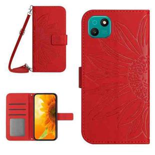 For Wiko T10 Skin Feel Sun Flower Pattern Flip Leather Phone Case with Lanyard(Red)