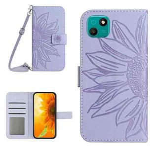 For Wiko T10 Skin Feel Sun Flower Pattern Flip Leather Phone Case with Lanyard(Purple)