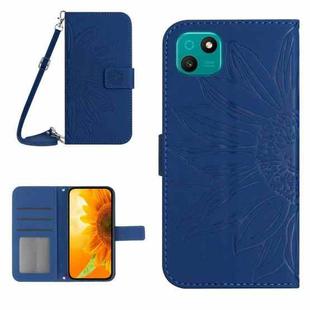 For Wiko T10 Skin Feel Sun Flower Pattern Flip Leather Phone Case with Lanyard(Dark Blue)
