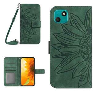 For Wiko T10 Skin Feel Sun Flower Pattern Flip Leather Phone Case with Lanyard(Green)