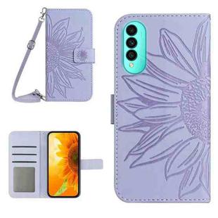For Wiko T50 Skin Feel Sun Flower Pattern Flip Leather Phone Case with Lanyard(Purple)