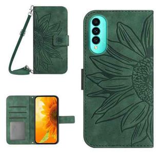 For Wiko T50 Skin Feel Sun Flower Pattern Flip Leather Phone Case with Lanyard(Green)