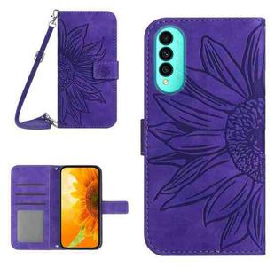For Wiko T50 Skin Feel Sun Flower Pattern Flip Leather Phone Case with Lanyard(Dark Purple)