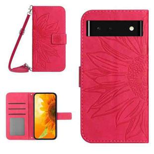 For Google Pixel 6 Skin Feel Sun Flower Pattern Flip Leather Phone Case with Lanyard(Rose Red)