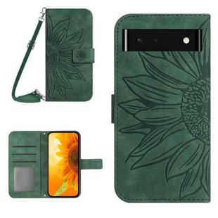 For Google Pixel 6 Pro Skin Feel Sun Flower Pattern Flip Leather Phone Case with Lanyard(Green)