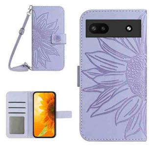 For Google Pixel 6A Skin Feel Sun Flower Pattern Flip Leather Phone Case with Lanyard(Purple)