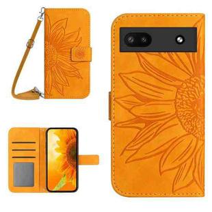 For Google Pixel 6A Skin Feel Sun Flower Pattern Flip Leather Phone Case with Lanyard(Yellow)