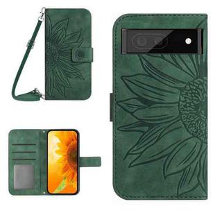 For Google Pixel 7 Skin Feel Sun Flower Pattern Flip Leather Phone Case with Lanyard(Green)
