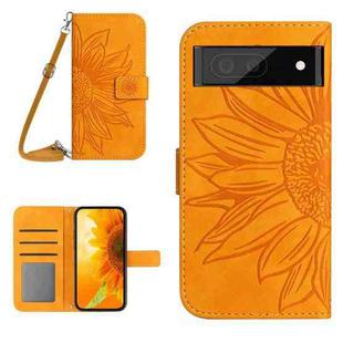 For Google Pixel 7 Pro Skin Feel Sun Flower Pattern Flip Leather Phone Case with Lanyard(Yellow)