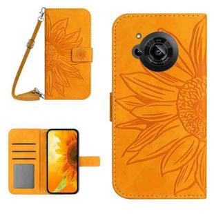 For Sharp Aquos R7 / P7 Skin Feel Sun Flower Pattern Flip Leather Phone Case with Lanyard(Yellow)