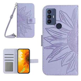 For Sharp Aquos V6 / V6 Plus Skin Feel Sun Flower Pattern Flip Leather Phone Case with Lanyard(Purple)