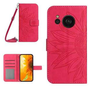 For Sharp Aquos Sense7 SH-V48 HT04 Skin Feel Sun Flower Pattern Flip Leather Phone Case with Lanyard(Rose Red)