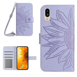 For Sharp Simple Sumaho 6 Skin Feel Sun Flower Pattern Flip Leather Phone Case with Lanyard(Purple)