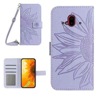 For Fujitsu Arrows F-52B Skin Feel Sun Flower Pattern Flip Leather Phone Case with Lanyard(Purple)