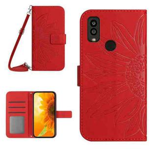 For Kyocera Android One S9 Skin Feel Sun Flower Pattern Flip Leather Phone Case with Lanyard(Red)