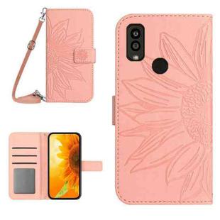 For Kyocera Android One S9 Skin Feel Sun Flower Pattern Flip Leather Phone Case with Lanyard(Pink)