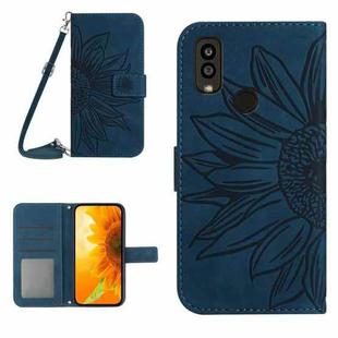 For Kyocera Android One S9 Skin Feel Sun Flower Pattern Flip Leather Phone Case with Lanyard(Inky Blue)